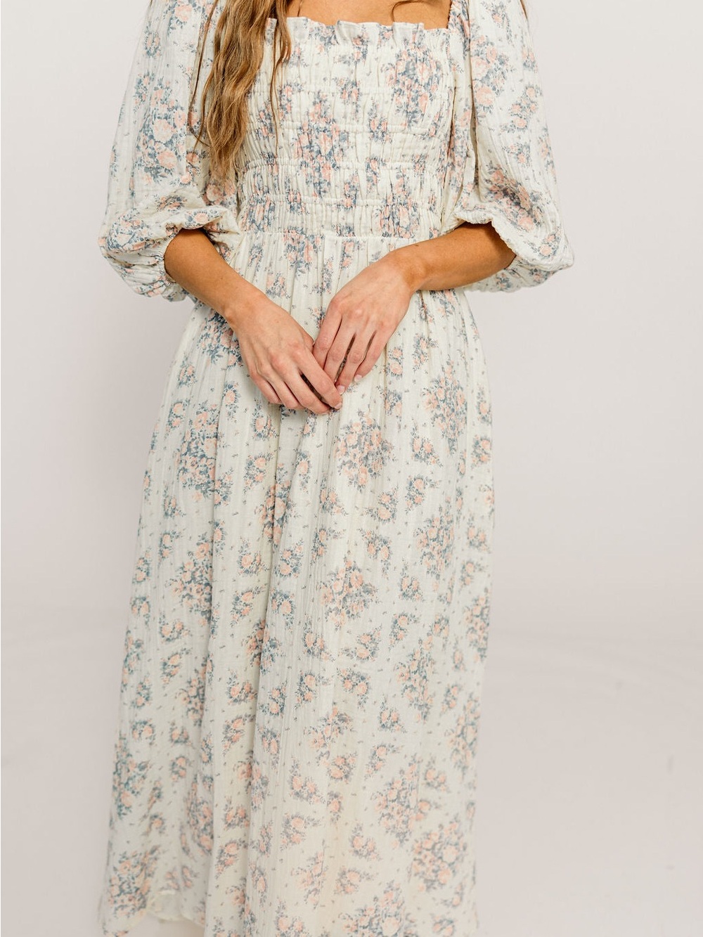 Hayes 100% Premium Cotton Maxi Dress in Peach Blue